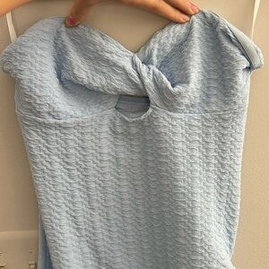 Blue strapless dress